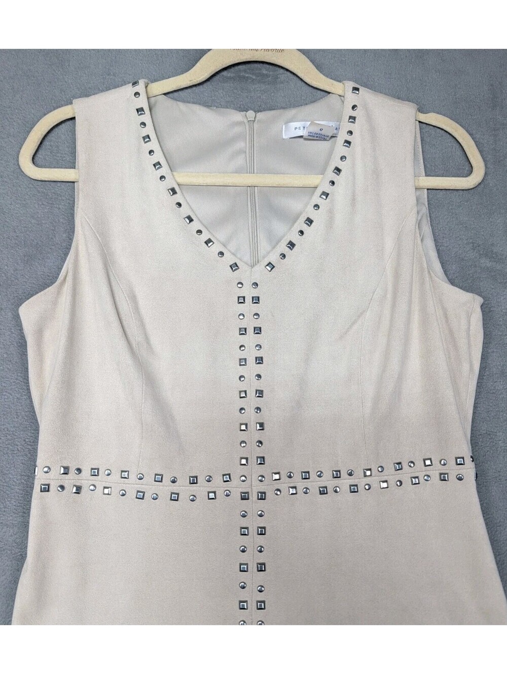 Peter Nygard Womens Size 6 Beige Studded Faux Suede Sheath Dress Cocktail Career